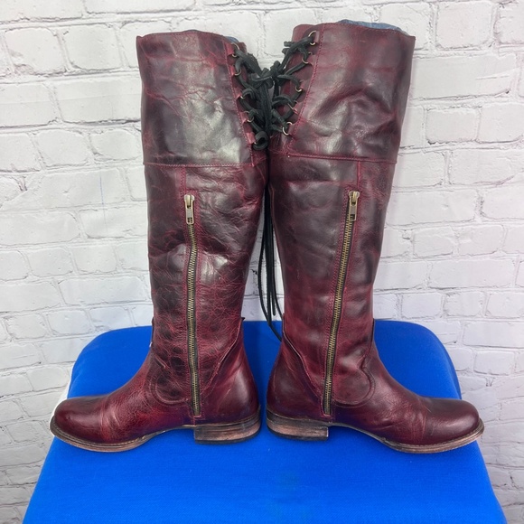 🦄•|•FREEBIRD BY STEVEN•| Cyn in Wine Color Knee High Boots Lace Up Top - Picture 3 of 12